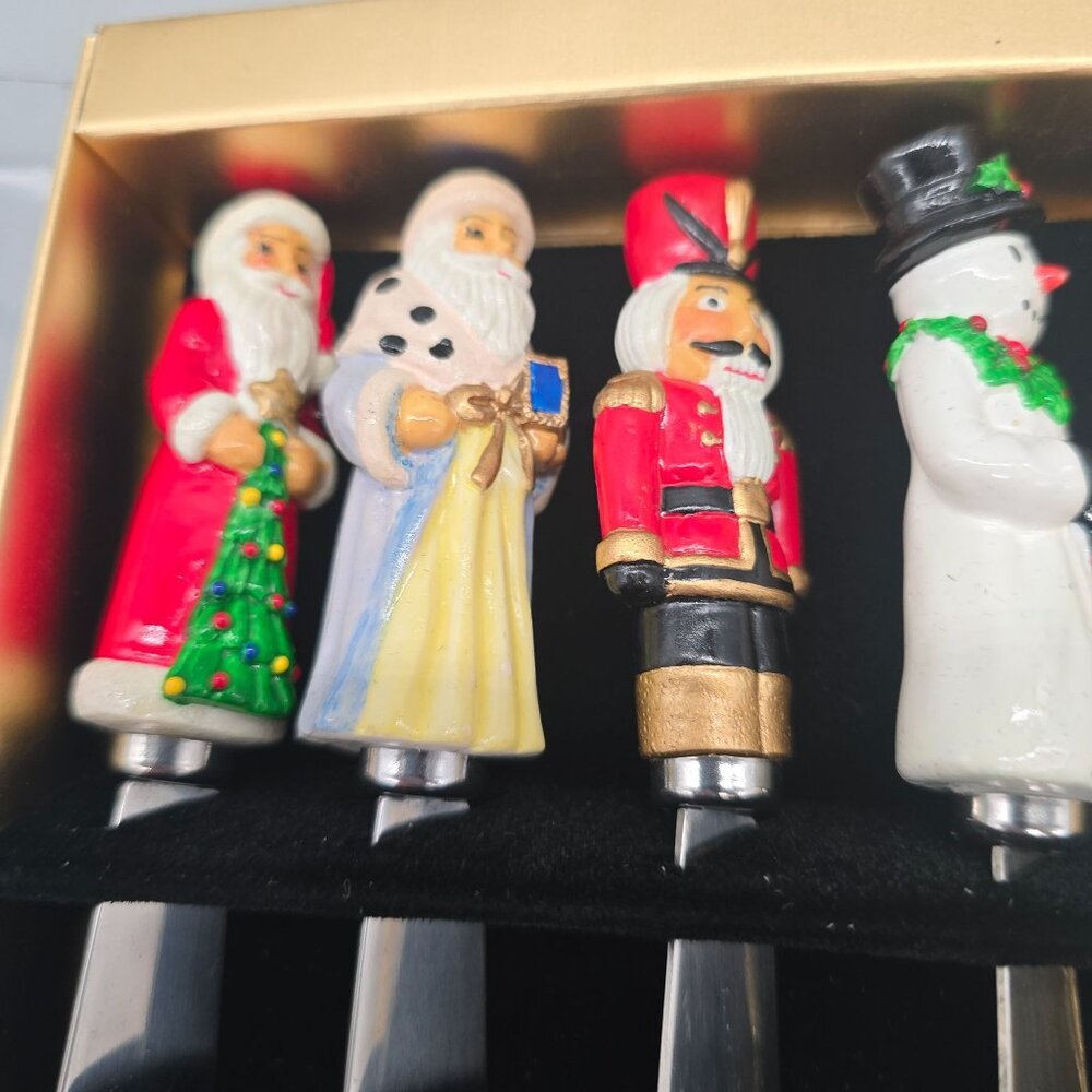 Christopher Radko Holiday Paté Knives Set 4 Cheese Spreaders Christmas Santa - Picture 4 of 10